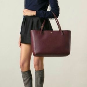Tory Burch Buckle York Large Saffiano Plum Tote